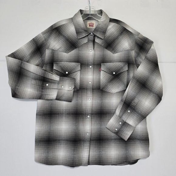 NWT Levi's Plaid Button Down Shirt Western Gray Mens L - Picture 1 of 7